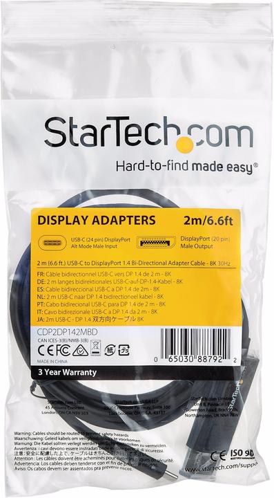 Produktbild StarTech USB Typ C — DisplayPort (2 m, DisplayPort, USB Typ C, 1.4)