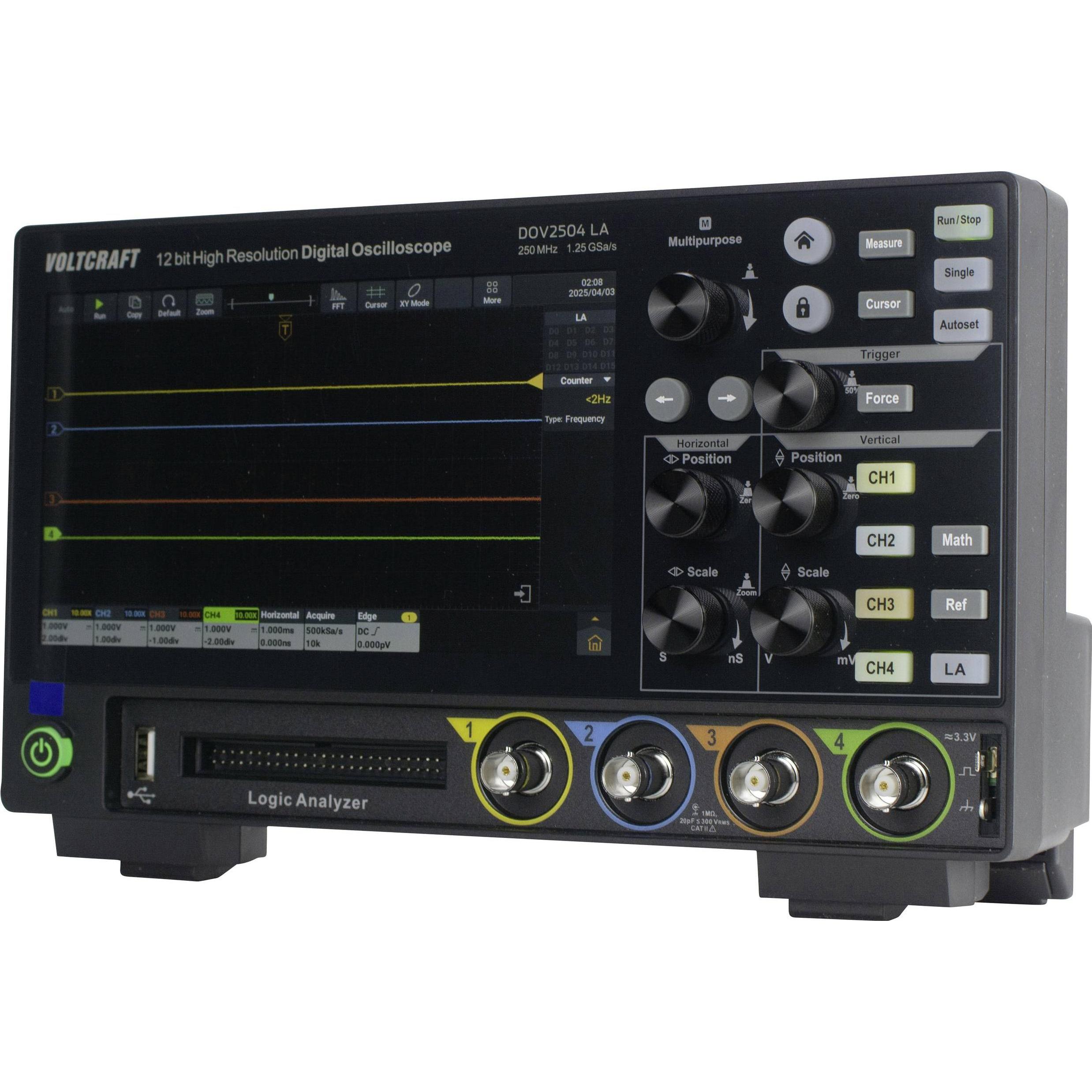 Voltcraft, Multimetro, DOV2504 LA Digital-Oszilloskop 250 MHz 4-Kanal 1.25 GSa/s 100 Mpts 12 (CAT II)
