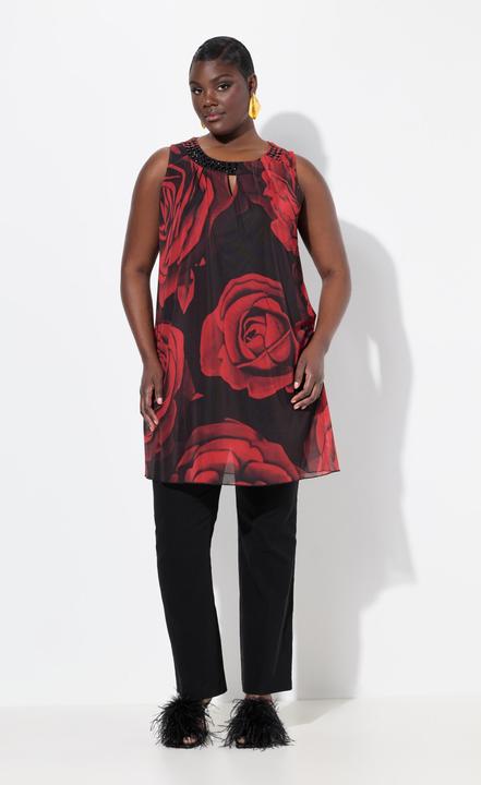 Image du produit Ulla Popken Tunique longue sans manches, imprimé roses et décolleté rond, coupe évasée (42, 44)