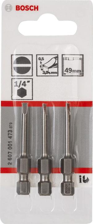 Produktbild Bosch Professional Zubehör Schrauberbit Extra-Hart S 0,5 x 3,0, 49 mm, 3er-Pack (Schraubschlitz, Sechskant (hexagonal))