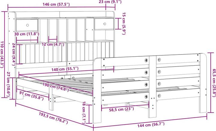 Produktbild vidaXL Massivholzbett Holzbett Bett mit Regal ohne Matratze Weiss 180x200cm (180 x 200 cm)