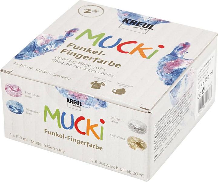 Produktbild Kreul MUCKI Funkel Fingerfarben (Pink, Blue, Silver, Gold, 600 ml)