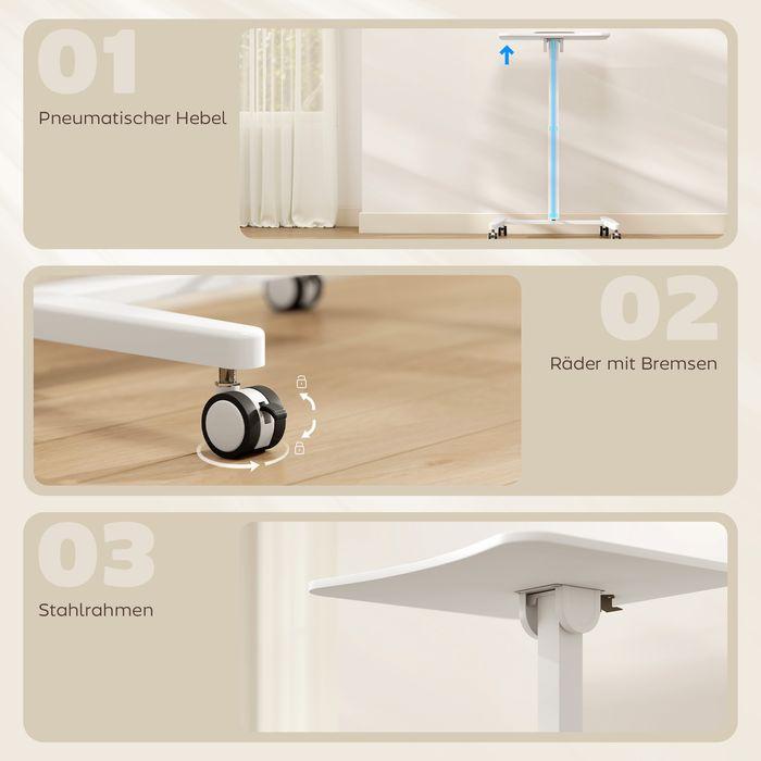 Produktbild Swisshandel24 Höhenverstellbarer Stehschreibtisch, Rollen, neigbare Tischplatte, Sicherheitsstopper, Weiss