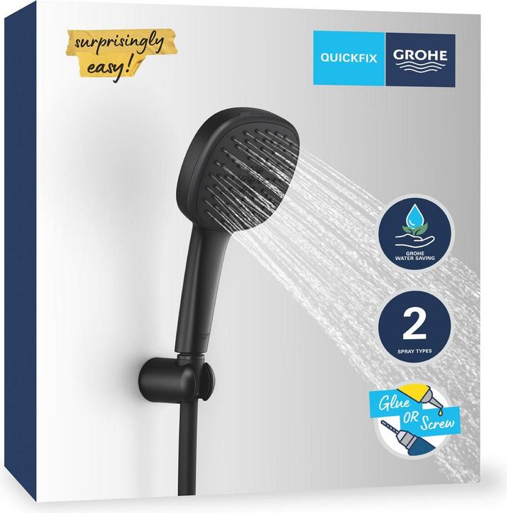 Produktbild Grohe Vitalio Comfort 110 QuickFix Wandhalterset, kleben oder bohren, wassersparend, 2 Strahlarten, mattsc