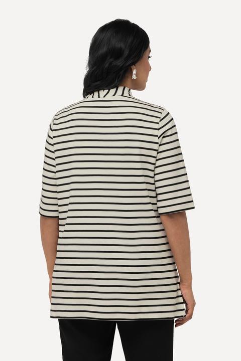 Immagine prodotto Ulla Popken T-shirt in cotone Pima con righe, scollo montante e mezze maniche (50, 52)