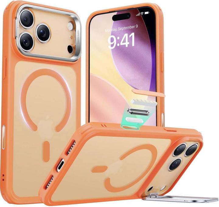 Actual product image ESR Classic Hybrid Magnetic Case (Camera Control, Stash Stand), for iPhone 17 Pro, Frosted Orange (Apple iPhone 17 Pro)