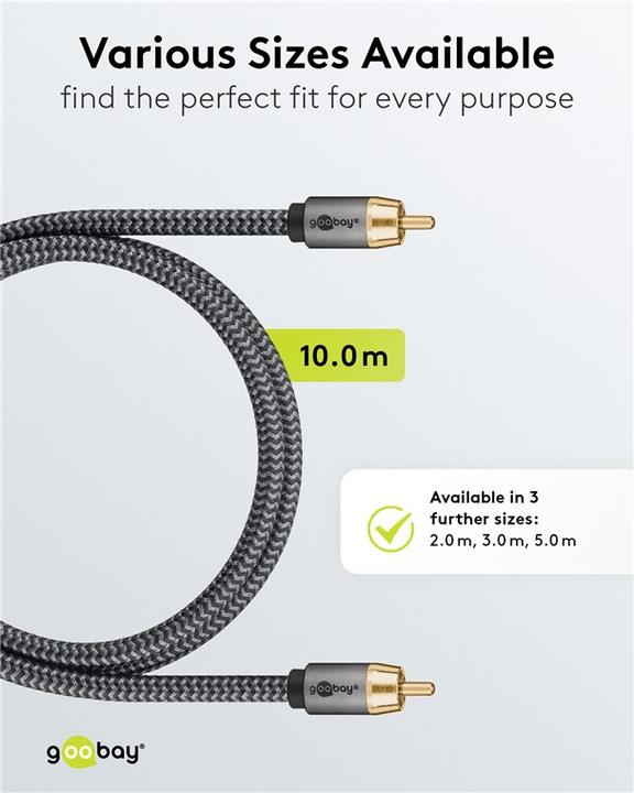 Actual product image Goobay Mono RCA cable, 10 m, Sharkskin Grey (10 m, Cinch)