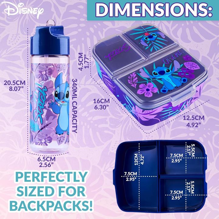 Actual product image Disney Stitch Kinder Lunchbox mit Fächern und Wasserflasche
