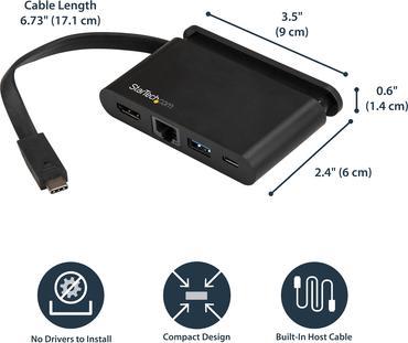 Image du produit StarTech Adaptateur USB C multiport avec HDMI - 4K - Mac / Windows - 1xA + 1xC - 100W PD 3.0 - GbE (USB-C, 3 Ports)