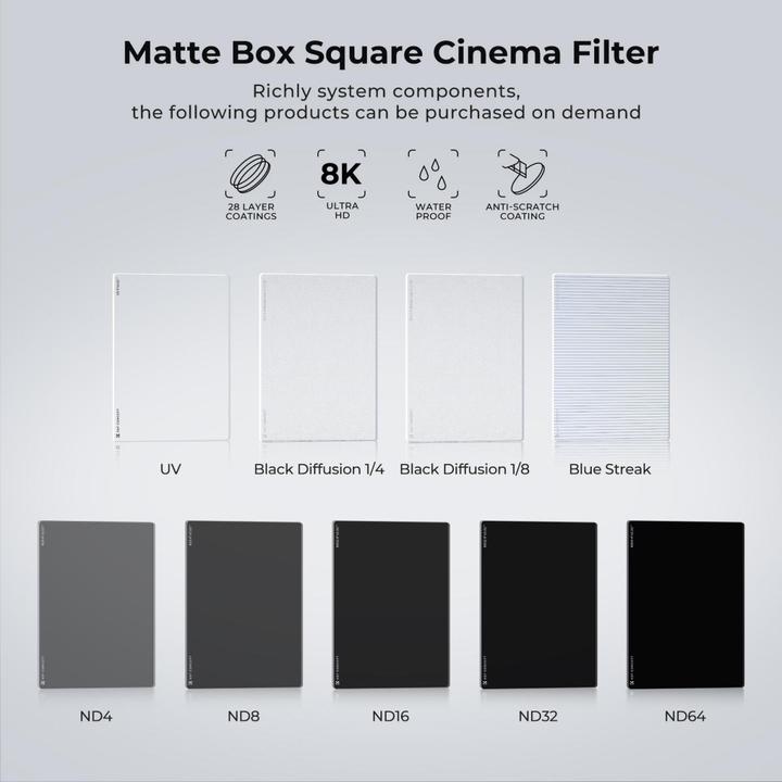 Actual product image K&F Concept Square Film Filter with Matte Box, 4X5.65 in, Thickness 4.0mm, Black Mist 1/4, Coated(NANO-X series) (Neutral density filter, 101.60 mm)