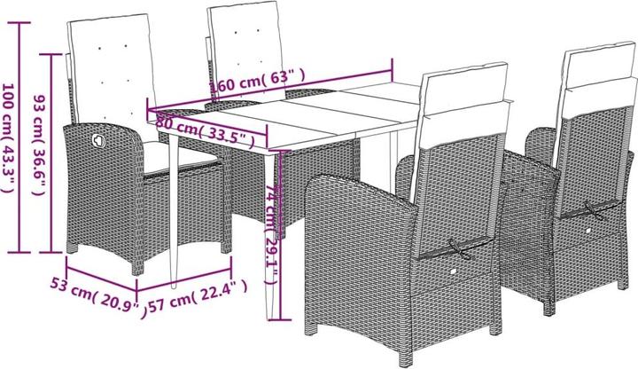 Produktbild vidaXL Garten Essgruppe (160 x 80 x 74 cm)