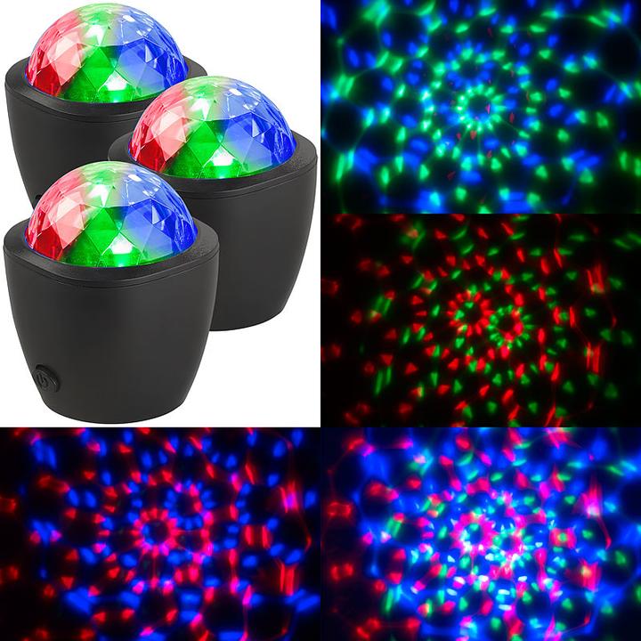 Produktbild Lunartec 3er-Set Mini-RGB-Disco-Licht, Akustik-Sensor, USB- & iPhone-Anschluss