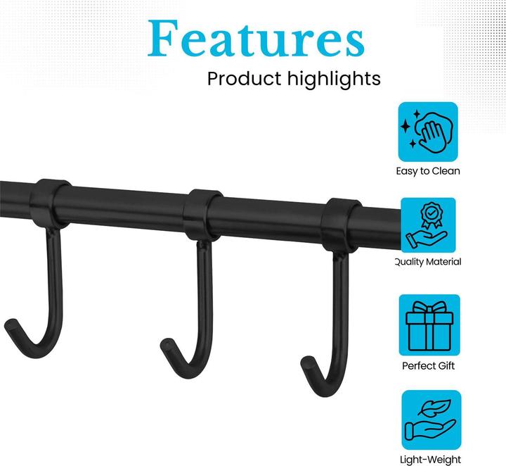 Actual product image Intirilife Stainless steel hanging rail with 8 hooks