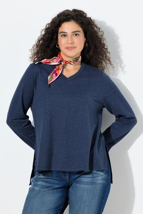 Produktbild Ulla Popken Sweatshirt, lange Seitenschlitze, V-Ausschnitt, Langarm (62)