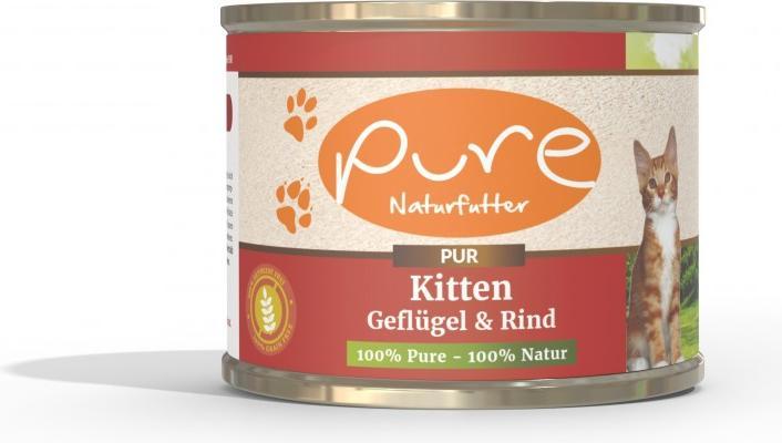 Pure Naturfutter Katzenmenü PUR KITTEN Geflügel Rind (Junior, Welpe + Kitten, 1 Stk., 195 g)