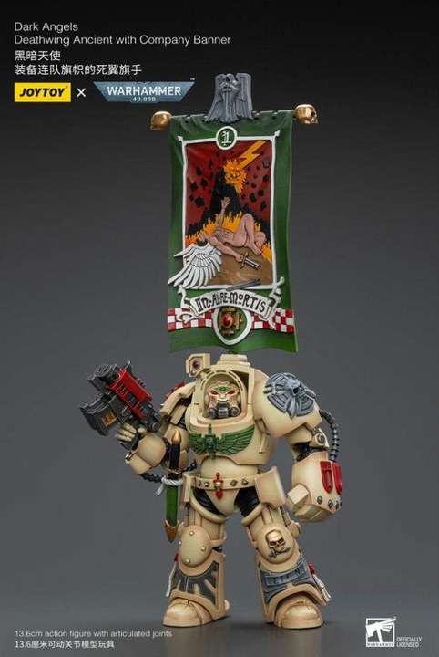 Actual product image Joy Toy Warhammer 40k Action Figure 1/18 Dark Angels Deathwing Ancient with Company Banner 12 cm