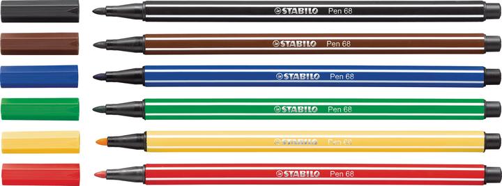 Image du produit STABILO Pen 68 Feutre Premium (Jaune, Vert, Bleu, Noir, Rouge, Turquoise, Marron, 6 x)