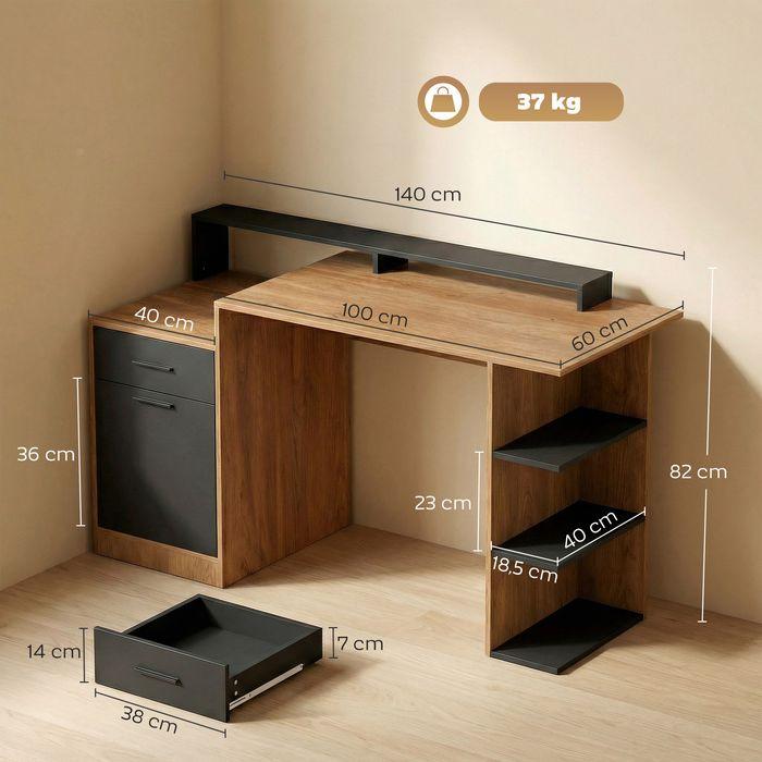 Produktbild Swisshandel24 Computertisch, Stauraum, Regalen, 140cm, Eiche