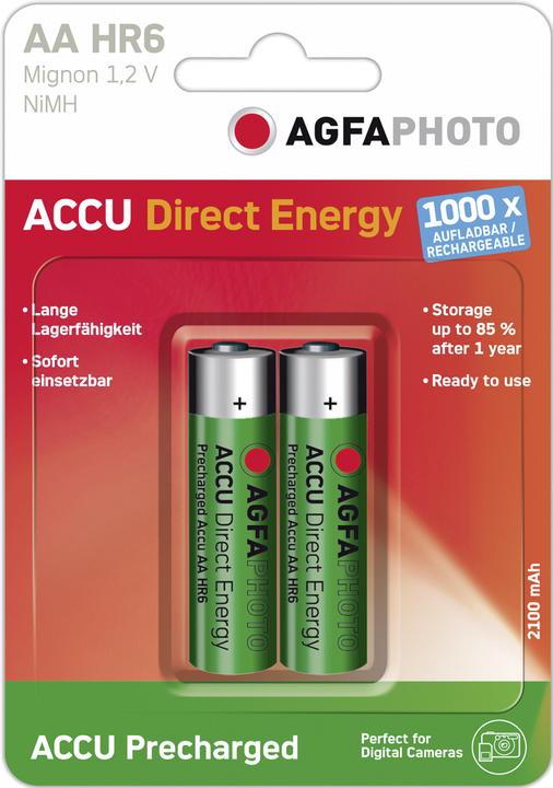 AGFAPHOTO 1x2 Akku NiMh Mignon AA 2100 mAh Direct Energy (2 Stk., AA, 2100 mAh)