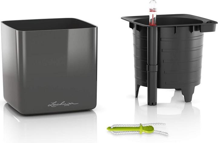 Produktbild Lechuza Pflanzentopf CUBE Glossy Titanium (14 cm)
