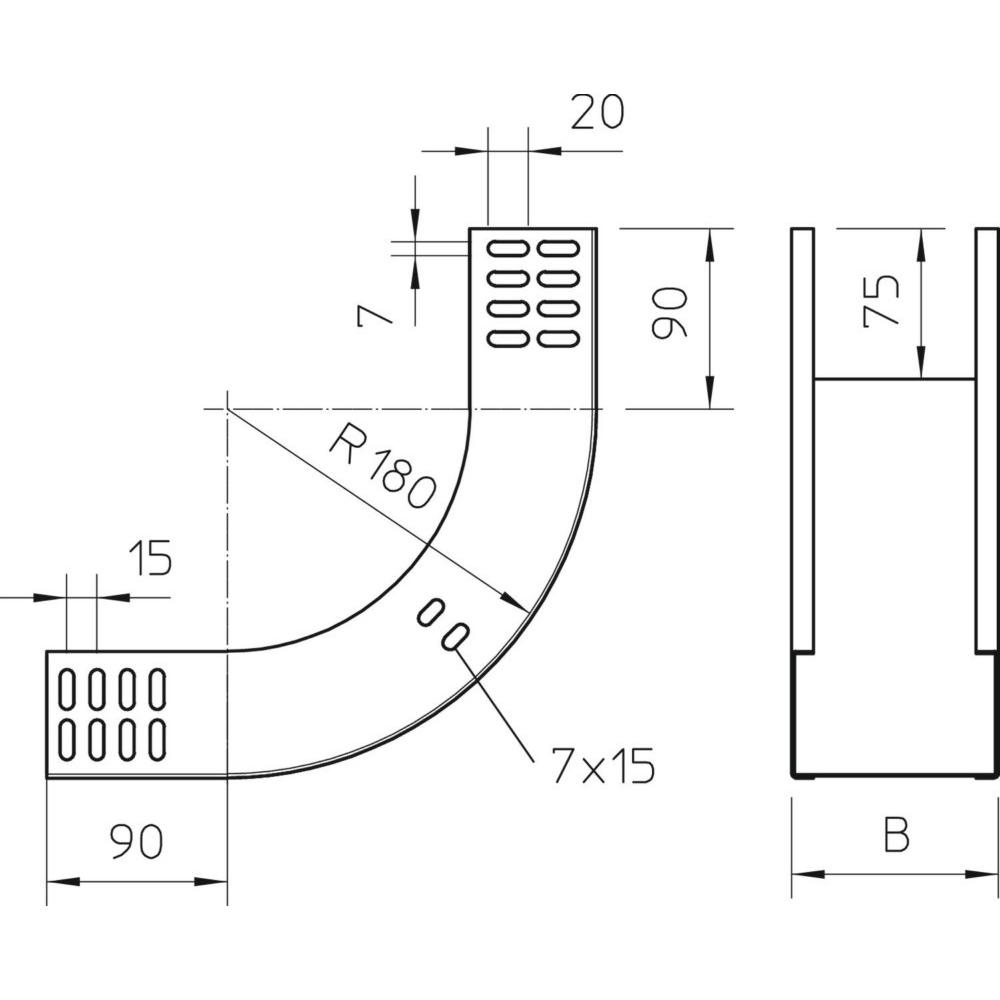 Thumbnail - OBO Bettermann, Leitungsführung, OBO RBV 610 S FT Vertikalbogen 90° steigend 60x100 Stahl (6 cm)