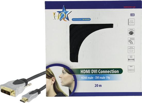 Actual product image HQ-SilverSeries HDMI plug -> DVI18+1 plug (20 m, HDMI)