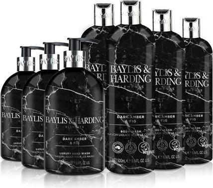Immagine prodotto Baylis & Harding Elements Fico scuro e Ambra Bundle di prodotti da bagno Lavaggio mani 500ml Lavaggio corpo 500ml (Latte corpo, 500 ml)