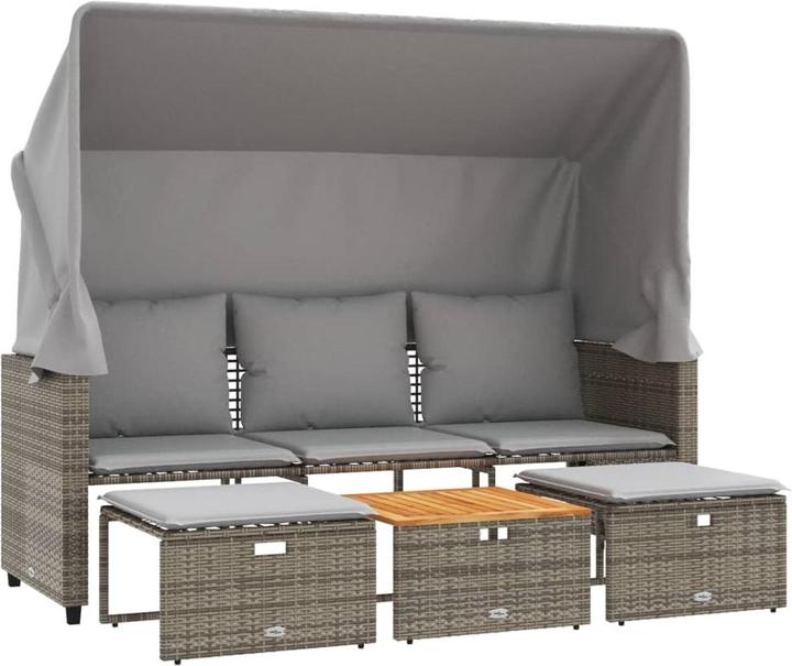Produktbild vidaXL Outdoor-Sofa 3-Sitzer mit Dach und Hockern