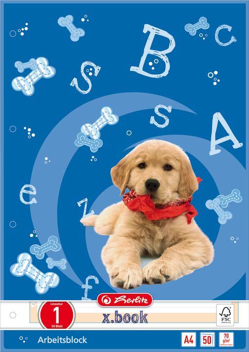 Herlitz writing pad DIN A4 ruling 1 (ruled) dog, 50 sheets (A4, Lined)