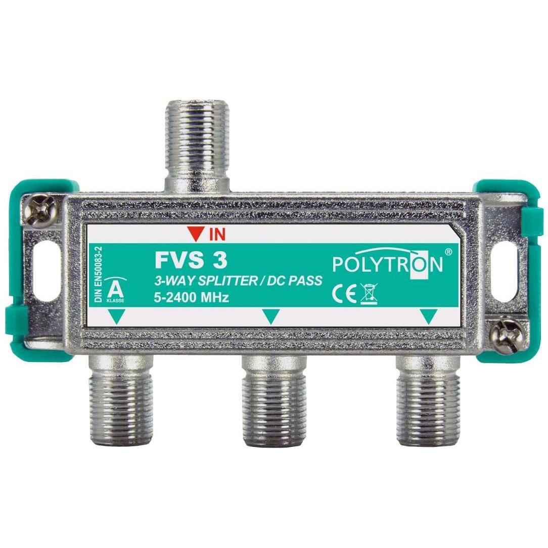 Polytron F-Verteiler 3-fach 5-2400MHz FVS 3 DC-Durchgang 3061600 (Verteiler), SAT Zubehör, Silber