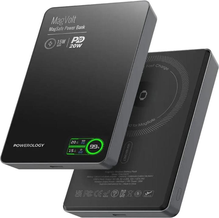 Actual product image Powerology Magvolt 10000 mAh Magsafe, Airpod, Watch mit Display Schwarz (10000 mAh)