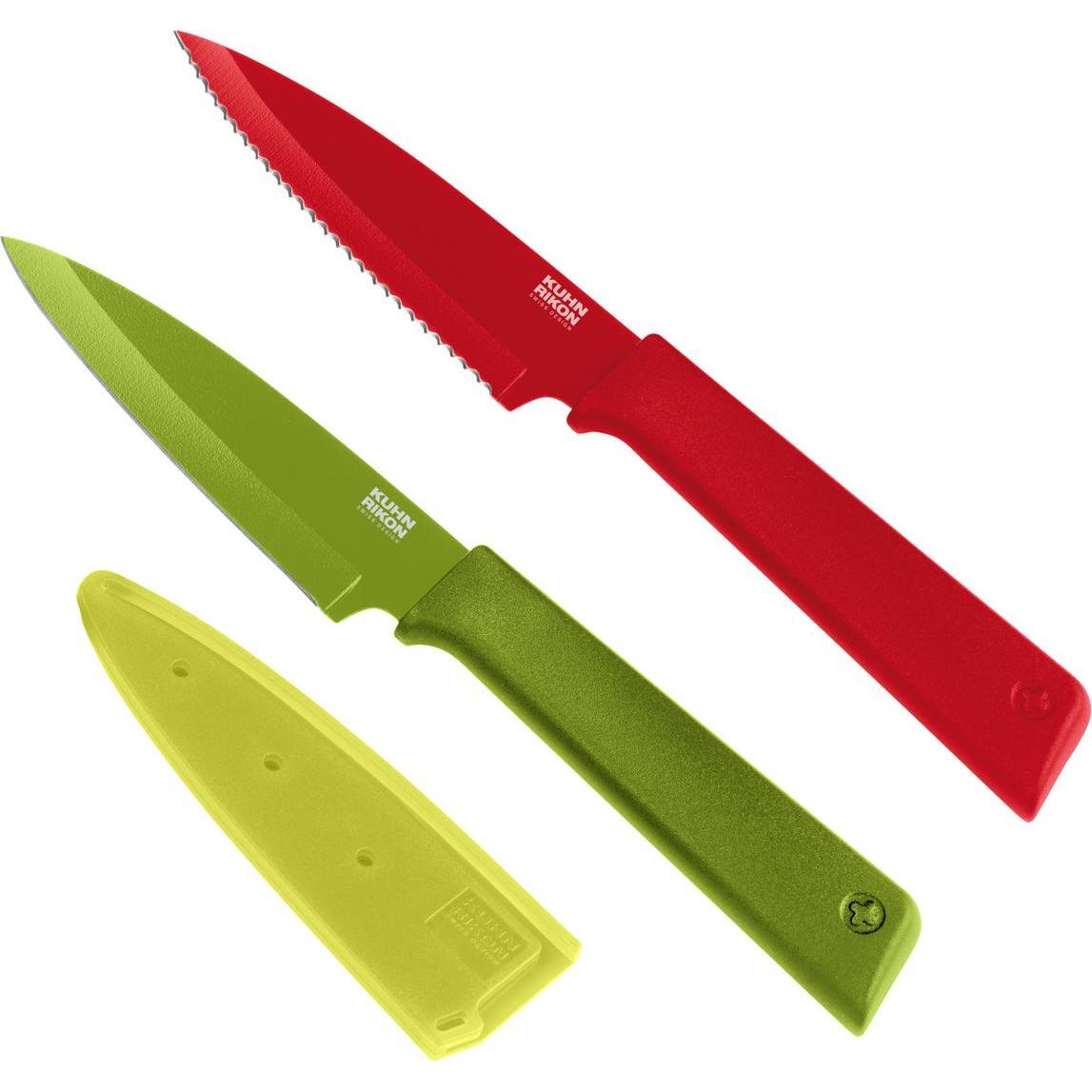 6x Kuhn Rikon COLORI+ Rüstmesser Set klein, Küchenmesser, Rot, Grün