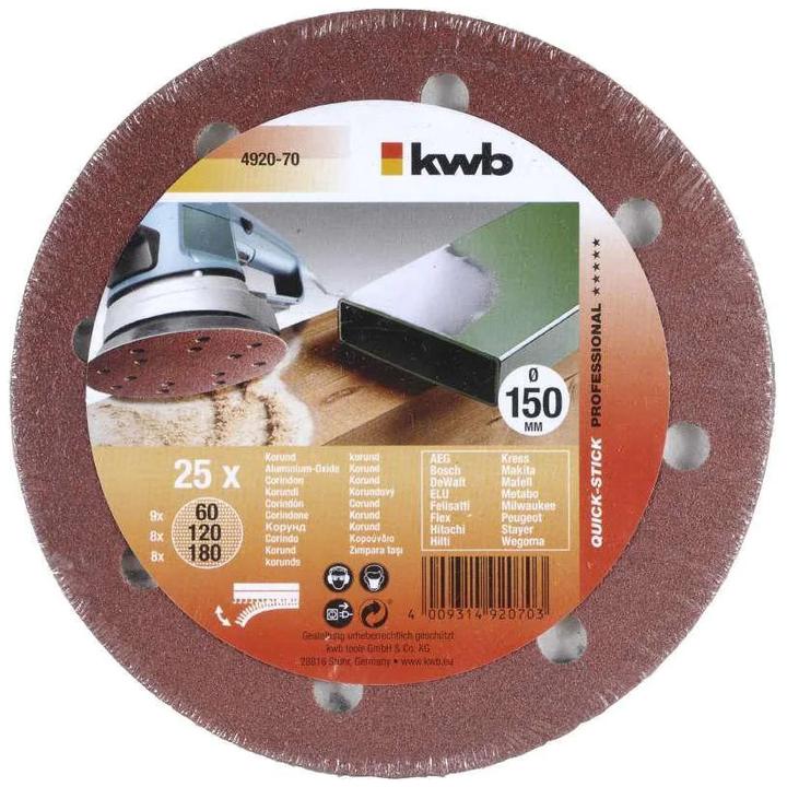 Actual product image kwb Kraftixx Adhesive discs 150 perforated assorted (60, 120, 180)