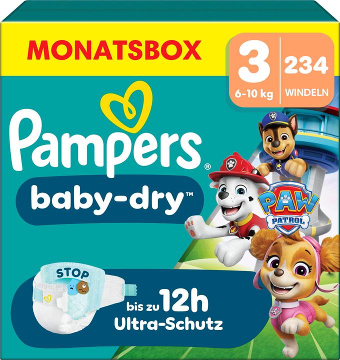 Image du produit Pampers Baby-Dry Paw Patrol édition limitée (Taille 3, Pack mensuel, 234 pcs)