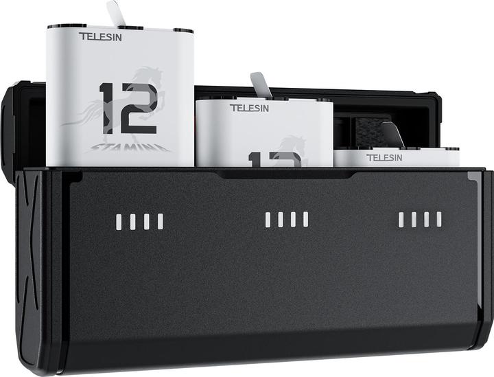 Telesin Chargeur de poche à 3 emplacements et 2 kits de batteries Stamina pour GoPro Hero 9/10/11/12 (Hero 10, Héros 9, Hero 12, Hero 11)