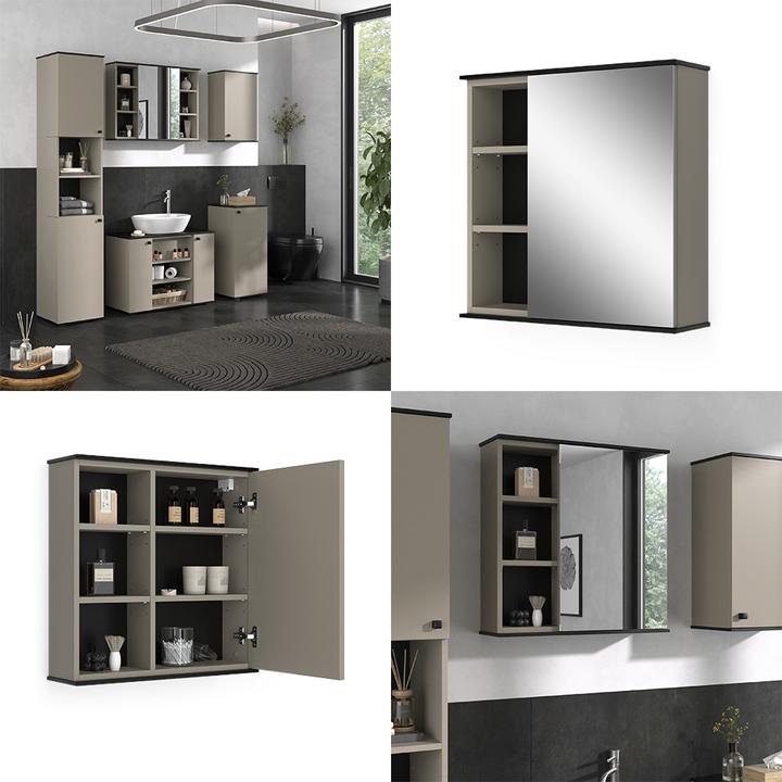 Produktbild Vicco Badspiegelschrank Joli, Greige/Schwarz, 60 x 60 cm mit Spiegel