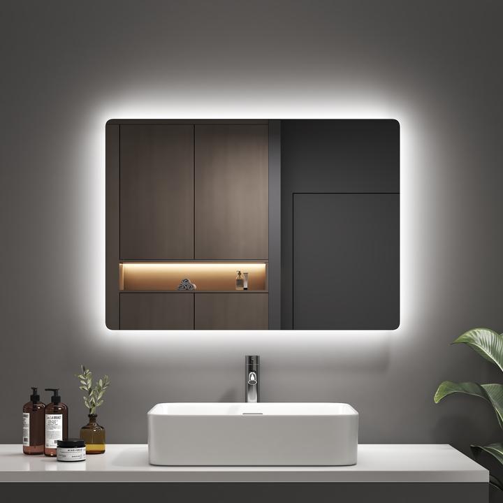 Produktbild Emke LED Badezimmerspiegel 70x50 cm, Kaltweiss 6500 K, rostbeständiger Spiegel, IP44, für Badezimmer (70 x 50 x 3 cm)