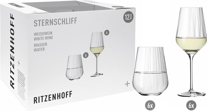 Actual product image Ritzenhoff White Wine & Water Glasses Star Cut (38 cl, 12 Glasses, White wine glasses)