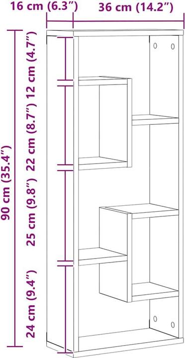 Actual product image vidaXL Wandregal (36 x 16 x 90 cm)