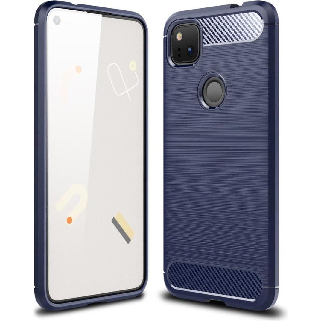 König Design Hülle Handy Schutz für Google Pixel 4A Case Cover Bumper Carbon Optik Etuis Blau (Google Pixel 4a), Smartph...