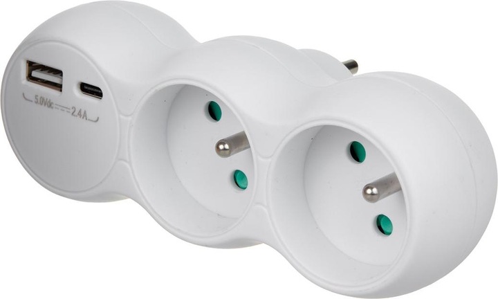 Produktbild Maclean MCE339 - Stromsteckdose, 2-Steckdosen-Verteiler, 2x USB A/C, Typ E, 2x16A (2 x, CEE 7/5)
