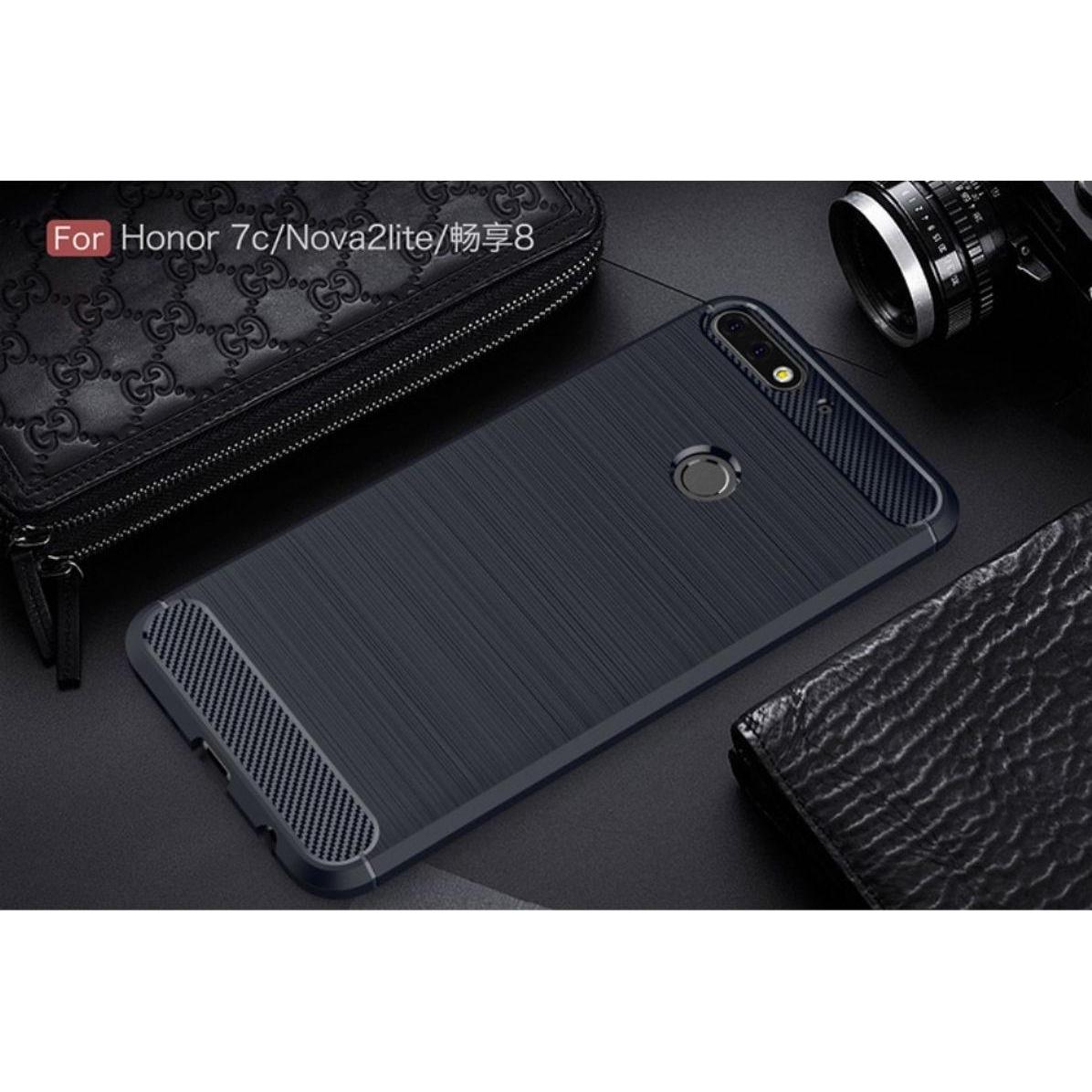 Thumbnail - König Design Hülle Handy Schutz für Huawei Honor 7C Case Cover Bumper Carbon Optik Etuis Blau (Honor 7c), Smartphone Hül...