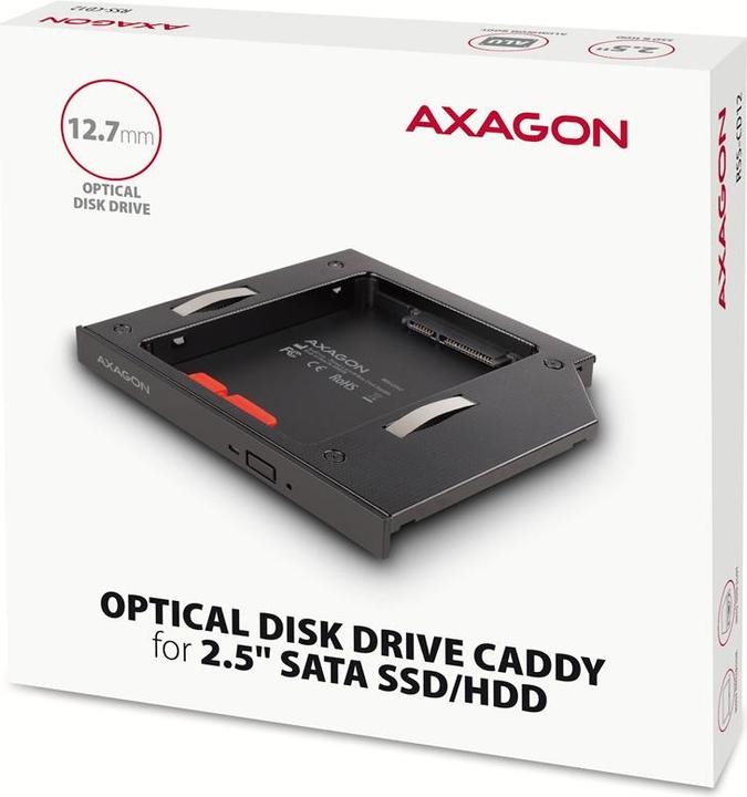 Actual product image Axagon RSS-CD12 2.5 inch SSD/HDD adapter for optical drive, 12.7 mm, LED