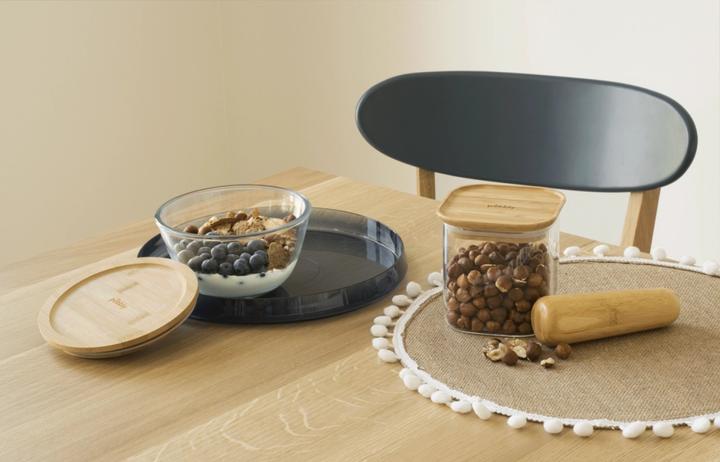 Immagine prodotto Pebbly Barattolo di vetro con coperchio di bambù, 0.77l, Ø15x8.2cm, rotondo (0.77 l)