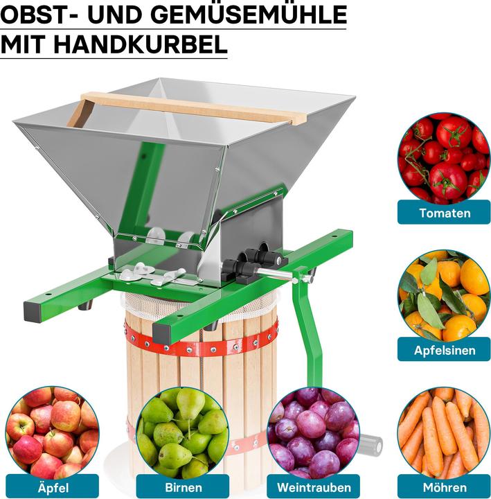 Produktbild Wiltec Set 6L Obstpresse Presstuch Obstmühle 7L Weinpresse Saftpresse
