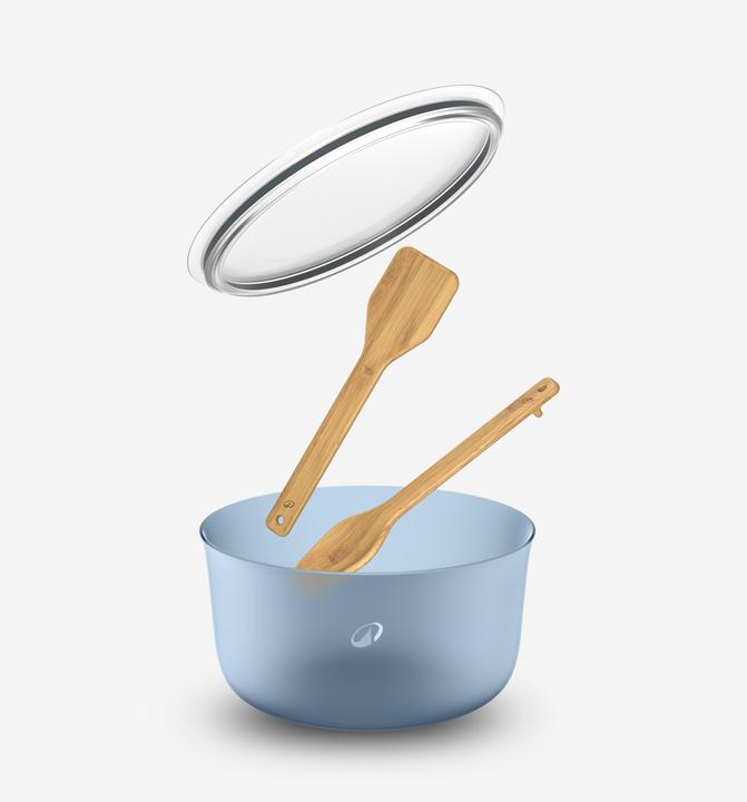 Quechua Salatschuessel 3,5L mit Deckel Holzbesteck Kunststoff 4 Teile