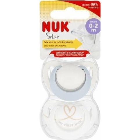 NUK, Ciuccio, Ciuccio in silicone Star, forma ortodontica, 0-2 mesi, 2 pezzi, azzurro (2 x, fino a 2 M.)