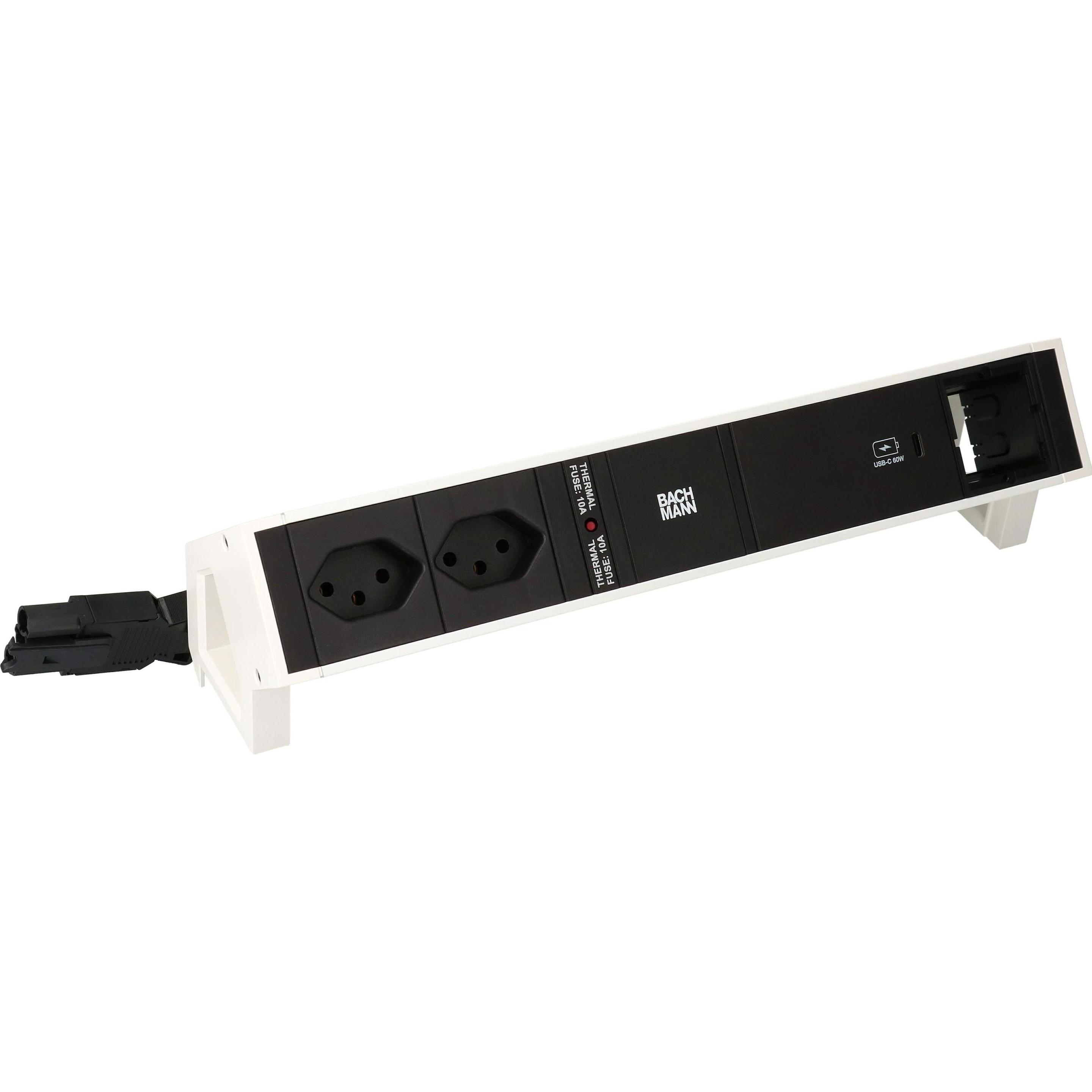 Bachmann, Steckdosenleiste, Tischsteckdosenleiste DESK 2, 2x T13, 1x USB C, 1x Custom (2 x, Typ 13, 0.20 m)