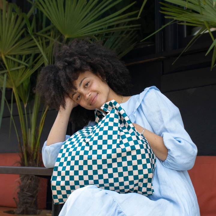 Actual product image Kind Bag Medium Bag Checkerb. Teal & Beige