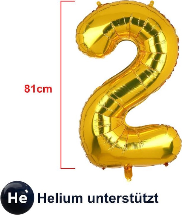 Immagine prodotto Hermex Palloncino in foil numero 2 palloncino numero palloncino elio pallone d'oro 81cm